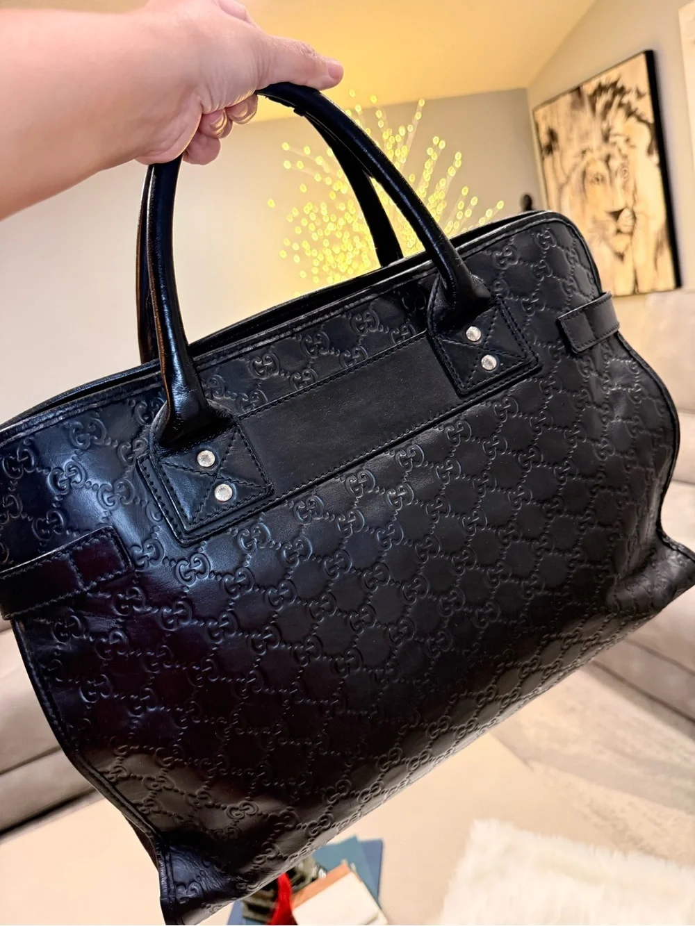 Gucci Black Embossed GG Leather Men’s Briefcase with Silver Hardware